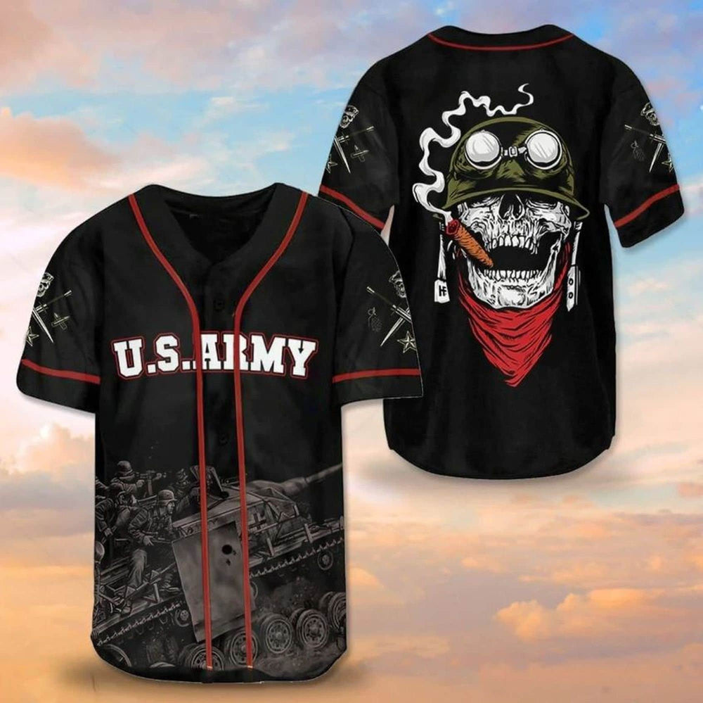 U.S. Army Military Skull Baseball Jersey, Idea Gift for Army Veteran