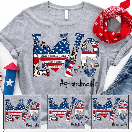 Personalized Love Grandma life 4th July American Flag Leopard T Shirt