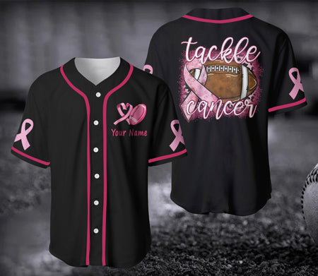 Custom Name Breast Cancer Pink Black Baseball Jerseys Shirt