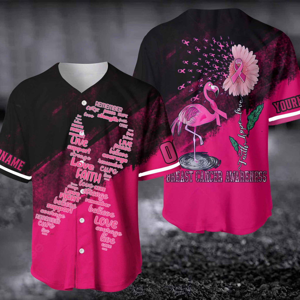 Flamingo Breast Cancer Awareness Jersey,Custom Pink Baseball Jersey Sh