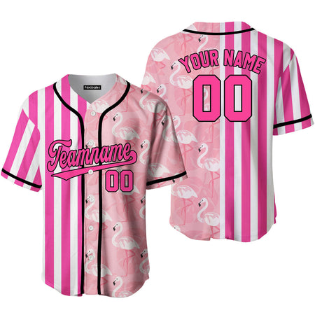 Custom Flamingo Pink Stripe Pink-Black Split Fashion Baseball Jerseys