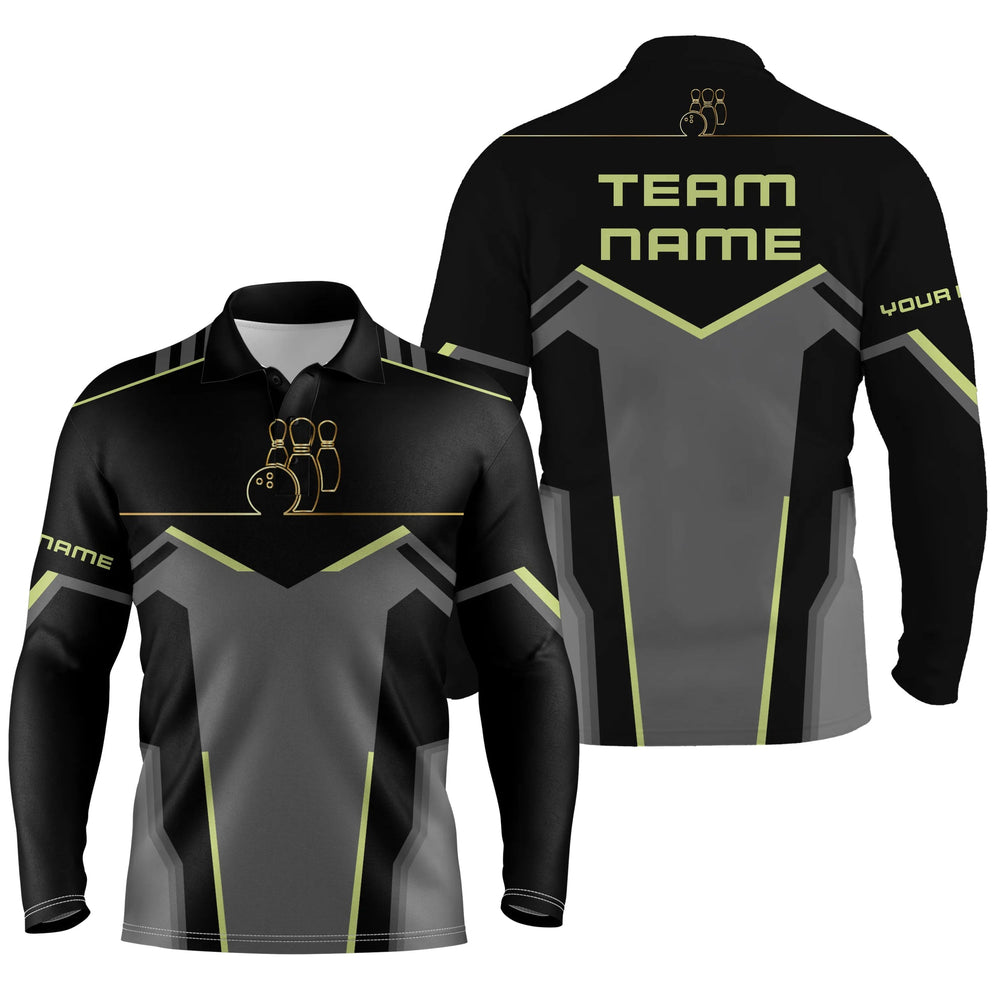 Retro Bowling Long Sleeve Polo Shirts For Men Custom Bowling Team Shir