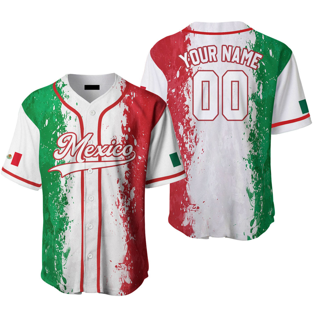 Mexico Logo Black White Custom Name Baseball Jerseys for Men & Women JN40942, XL / No Piping