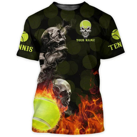 Tennis Tennis Print Tshirt, Shirt, 3D Custom Tennis Tea Skull Over All