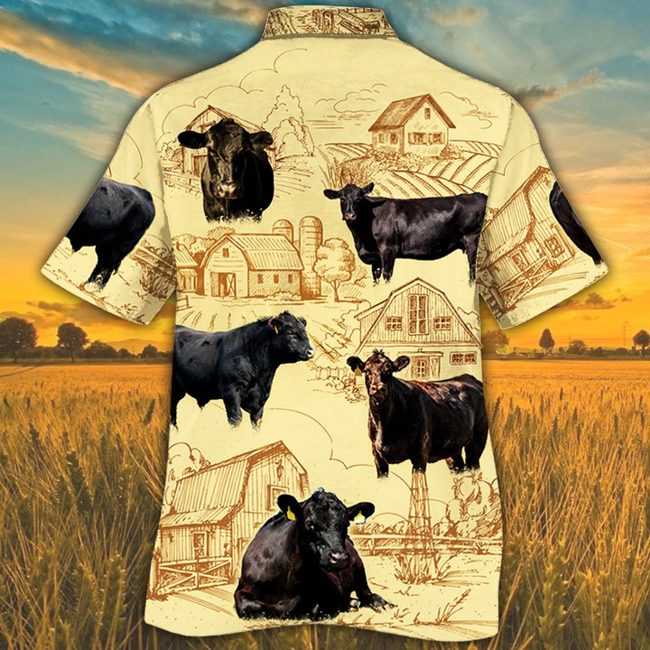 Black Angus Blue Floral Hawaiian Shirt, Cow Hawaii Shirt, Cow Shirts