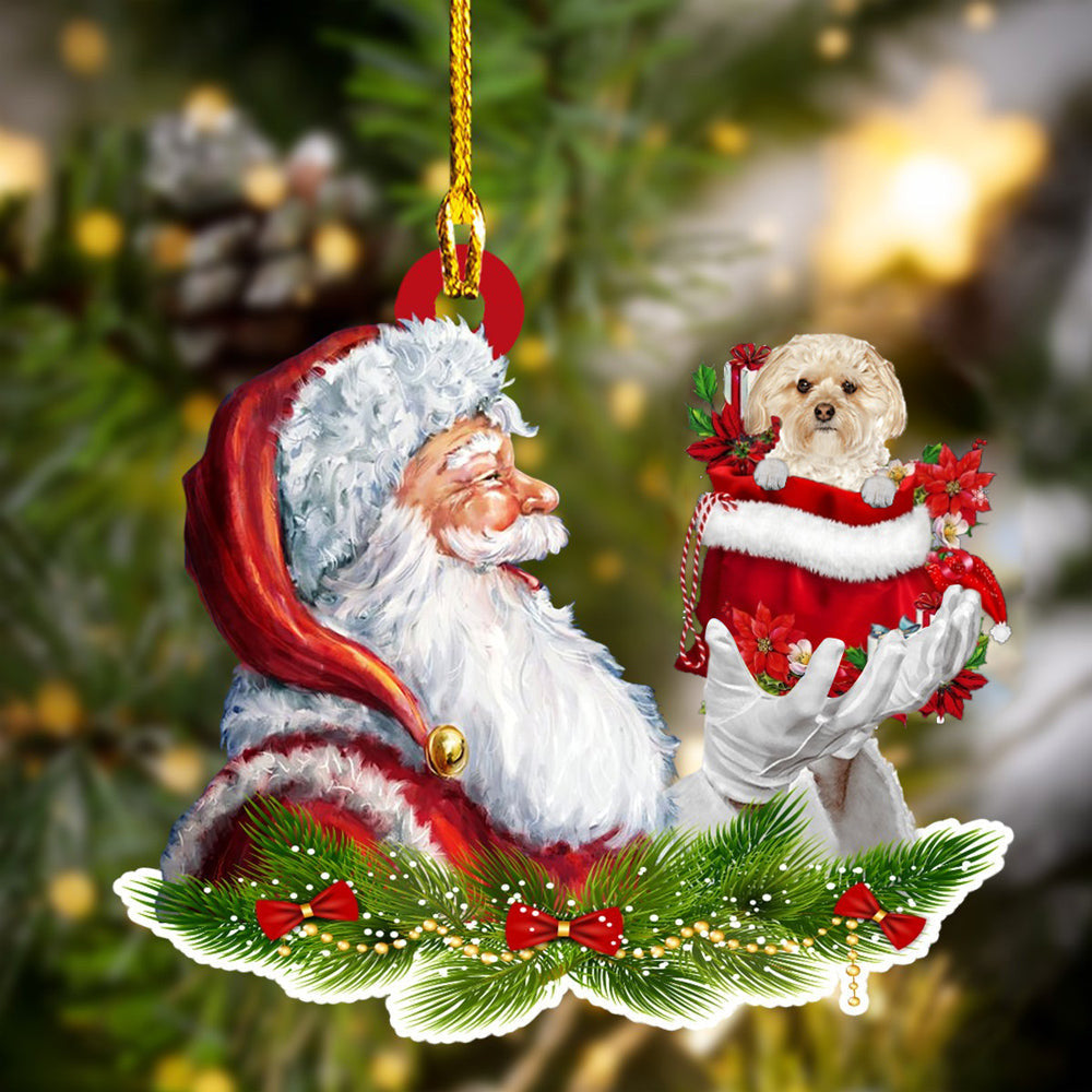 Morkie and Santa Christmas Ornament for Dog Lovers Dog Mom Acrylic Do