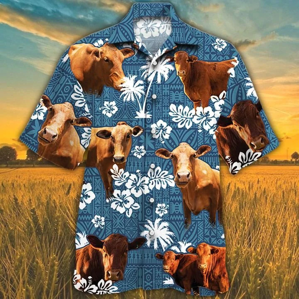 Beefmaster Cattle Lovers American Flag Hawaiian Shirt, Cow Hawaiian sh