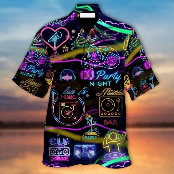 Flamingo Party Night Neon Hawaiian Shirt For Men Women Button Down Aloha  Shirt, 