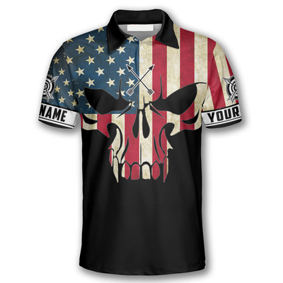 3D All Over Print Archery Skull American Flag Custom Archery Polo Shirts for Men, Skull Shirt