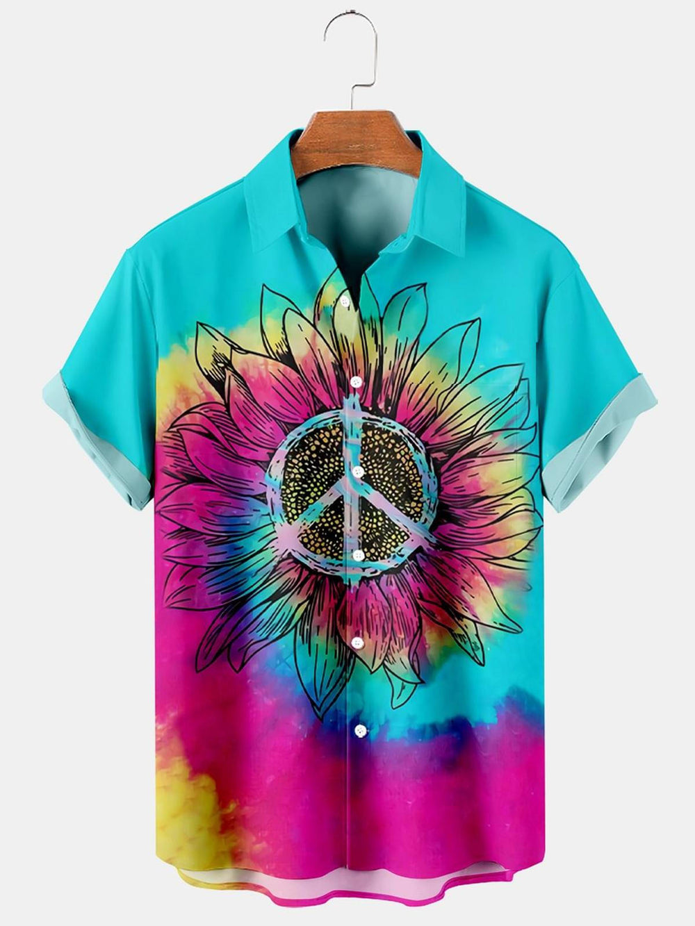 Pink & Blue Sunflower Hawaiian Shirt