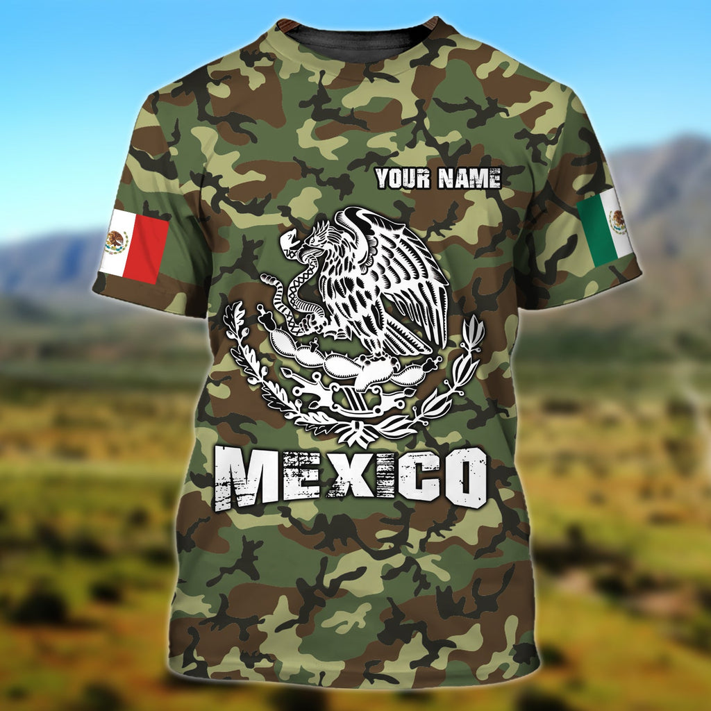 Customized Your Name Mexico Camo Pattern Flag T-Shirt For Men, Mexico